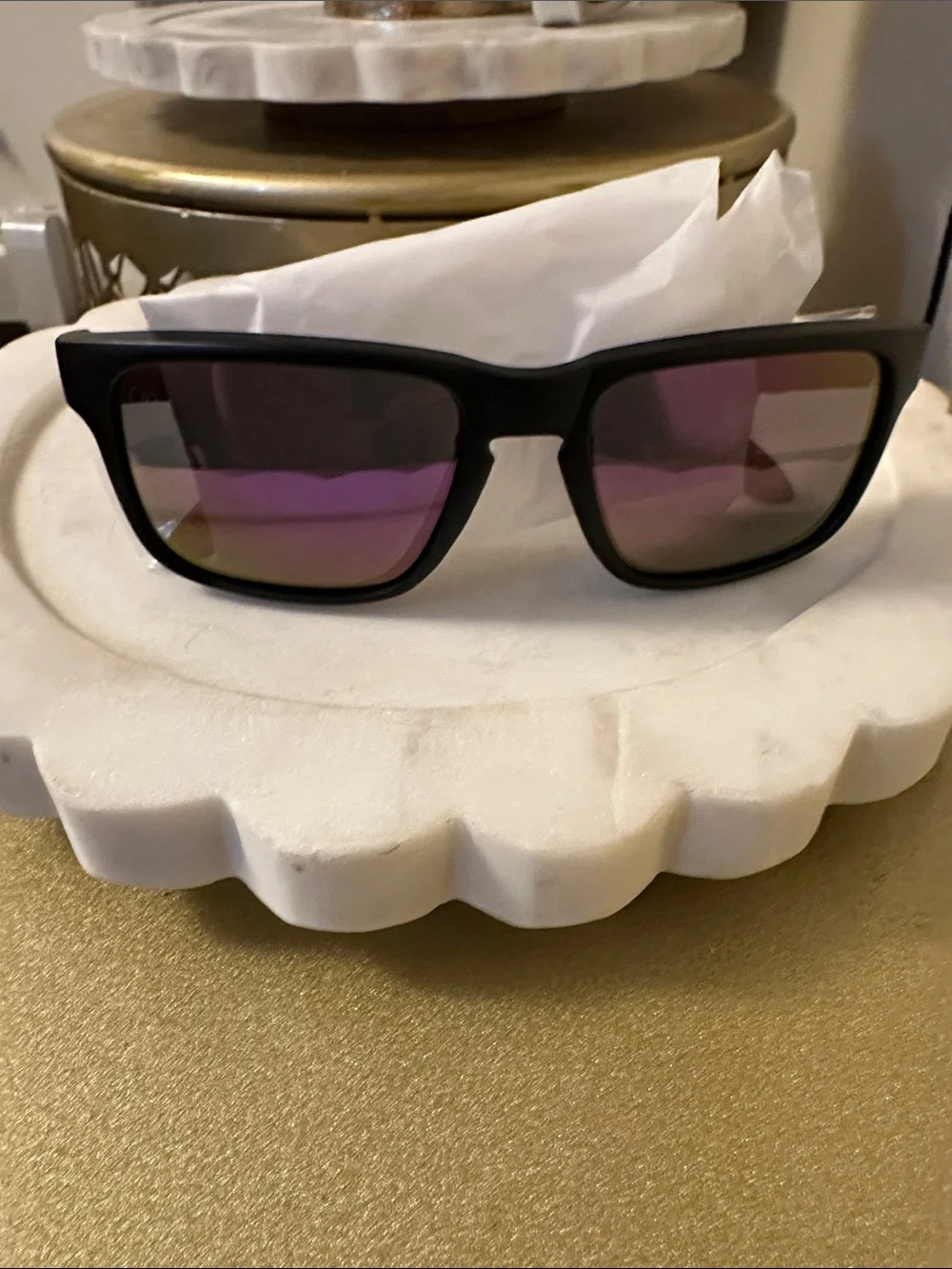 Men's Black Frame Sunglasses with Purple Mirrored Lenses